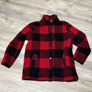 Maurices Womens Large Sherpa Buffalo Plaid‎ Button Front Coat